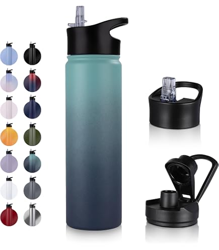 Hydration Nation Edelstahl-Wasserflasche Mit 3 Deckeln - Doppelwandig Isoliert, 24h Kalt / 12h Heiß