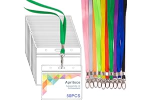 Apritsce Porta Badge Trasparente, 50 PCS Porta Badge con Cordini, Impermeabili Badge Holder Porta Cartellino Lavoro, per Scuola, Festival, Evento(Colorato, Orizzontale)