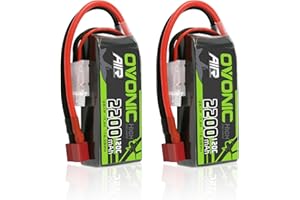 OVONIC Batería de polímero de litio de 7,4 V, 120 C, 2200 mAh, paquete corto con conector Deans para helicóptero de avión, especial para 1:14 RC Car RC Avión (2 paquetes)