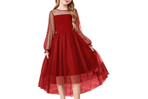 Arshiner Abito per Ragazze Maniche Lunghe Vestito in Tulle Festa Abito Comunione Vestito Bambine Abbigliamento da Sposa 6-16 Anni