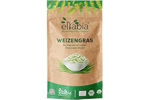 ELTABIA Bio Weizengras Kapseln 200 Stück | Hochdosiert 1200mg Tagesdosis | Weizengraspulver aus deutschem Anbau | 100% rein ohne Zusätze (DE-ÖKO-007) | Vegan und ideal für unterwegs