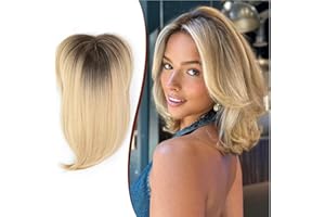 Allyreetress Short Hair Topper with Bangs,12 Inch Hair Topper Layered Synthetic Hair Toppers for Women with Thinning Hair Fiber Wiglets Ladies Hair Pieces for Women(Ombre Blonde with Dark Root)