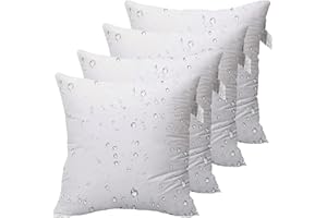 ACCENTHOME Outdoor Pillow Inserts 20 x 20 ( Pack of 4) Waterproof Hypoallergenic Sham Stuffer | White Square Water Resistant Throw Pillows Insert | Decorative Pillow Filler Forms for Patio , Chair