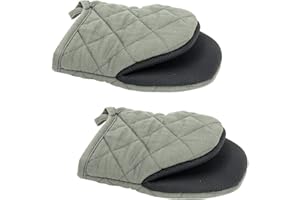 Ulable 2 Pack Mini Oven Mitts Heat Resistant Non-Slip Neoprene Cotton Gloves with Hanging Loop for Microwave and Oven (Grey)