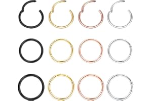 Dochais 6-48 Stück Nasenring Edelstahl Nasenringe Nasenpiercing Hoop Nose Ring Helix Ring Set Daith Ring Septum Ringe Hoop Ohrringe Septum für Damen Männer Silber Gold Schwarz Roségold 7mm 8mm 9mm