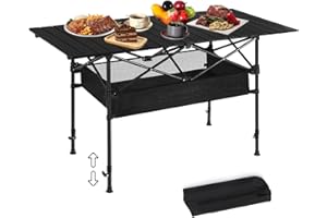 ‎BBTEQEKN BBTEQEKN Verstellbarer Campingtisch, Tragbarer Klapp-Picknicktisch mit Aufbewahrungskorb und Tragetasche, Rolltisch für Outdoor, Indoor, Strand, Hinterhof
