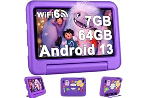 Oangcc 2024 Tablet Bambini 7 Pollici Android 13, 7GB RAM+64GB ROM (TF 1TB), WiFi 6 BT 5.0, Octa-Core, Google GMS | Controllo Parentale | Doppia Fotocamera | GPS | Tablet con Custodia EVA - Viola