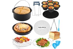SEIYOGDS Accessoires pour Friteuses à air, 8 Inch Accessoires De Friteuse 12Pièces Pour Gowise Phillips Cozyna Airfryer XL 3.8QT-5.8QT, Plateau à Pizza/Corbeille à Pain/Support en Métal/Moule à Cake, etc.