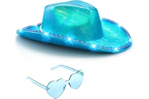 Tanganan Light Up Cowboy Hat for Women Men,Halloween Costume LED Cowgirl Hats Western Cow Girl Hat Sparkly Space Cowboy Hats for Party Halloween Costume Dress Up