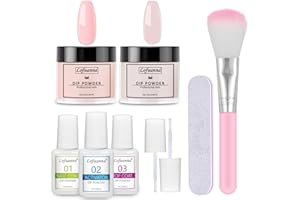 Lofuanna Dip Nail Starter Kit - 2 Colors With Base Top Coat Activator, No UV/LED Needed, 9Pcs DIY French Nail Art Manicure Set for Beginners (Pink Set)