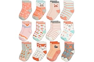 GRPSKCOS Toddler Kids Non Slip Socks, 12 Pairs Anti Slip Socks for Girls Boys 1-7 Years Everyday Wear, Cute Children Socks with Grip