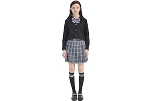 DRGE Femmes Costume d'uniforme JK pour Filles,Uniforme Scolaire Japonais Taille Haute Jupe Plissée Courte à Carreaux et Chemise avec Chaussettes de Chaussettes Mollet
