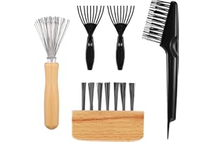 Opopark 5 Stück Haarbürstenreiniger Werkzeug Set, Metalldraht Rechen Holzgriff Haarbürsten Reiniger,doppelseitigem Bürstenreiniger und Kamm Reinigungsbürste für Heim und Salongebrauch