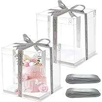 Lot De 2 Boîtes à Gâteau Transparentes : 30 X 30 X 25 Cm Boîte Cadeau Transparente Avec Socle Et Ruban Pour Anniversaire Dessert