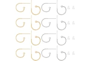 DICOSMETIC 40Pcs 2 Colors Stainless Steel Stud Earrings Half Round Hoop Earrings in Golden Color Twisted Hypoallergenic Earrings Hoop Accessories for DIY Earring Jewelry Making and Crafts
