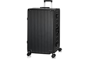 AnyZip Valigia Grande PC ABS leggero Alluminio Trolley Rigido con serratura TSA e 4 ruote, senza cerniera (Nero,XL)