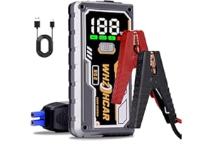 WHZOHCAR Booster Batterie Voiture 5000A Démarreur Batterie Portable 22000 mAh（Jusqu'à 10L GAS/8L Diesel） Jump Starter 12V avec Pinces de Sûreté Intelligentes,LED，Grand Ecran d'affiche