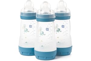 MAM Easy Start Anti-Colic Baby Bottles | 3 Pack (3 x 260) | Self-Sterilising Baby Milk Bottle | Medium Flow MAM Teats Size 2 | Newborn Essentials | Blue (Various Designs)