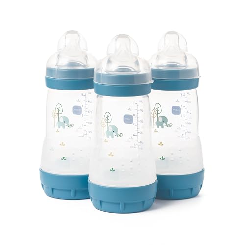 MAM Easy Start Anti-Colic Baby Bottles | 3 Pack (3 x 260) | Self-Sterilising Baby Milk Bottle | Medium Flow MAM Teats Size 2 | Newborn Essentials | Green Tea (Various Designs)