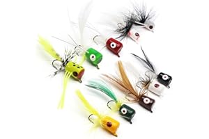 YZD Bass Popper Fly Dry Fly Fishing Flies Kit Panfish Bass Fishing Popper Topwater Lure