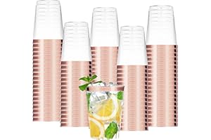 mauepersu Lot De 50 Gobelets En Avec Bord Dorée, 350 ml, Réutilisables, élégants, Verres à vin, Pour Champagne, Bière, Cocktail, Martini, Soda, Dessert (10,5 x 7,5 cm) (Or Rose)