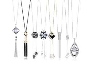 Finrezio 8 Piezas Collar con Colgante Largo para Mujer, Collar de Suéter Largo, Collar y, Barra de Oro, Borla de Plumas, Hoja, Collar de Diamantes de Imitación, Collar de Suéter