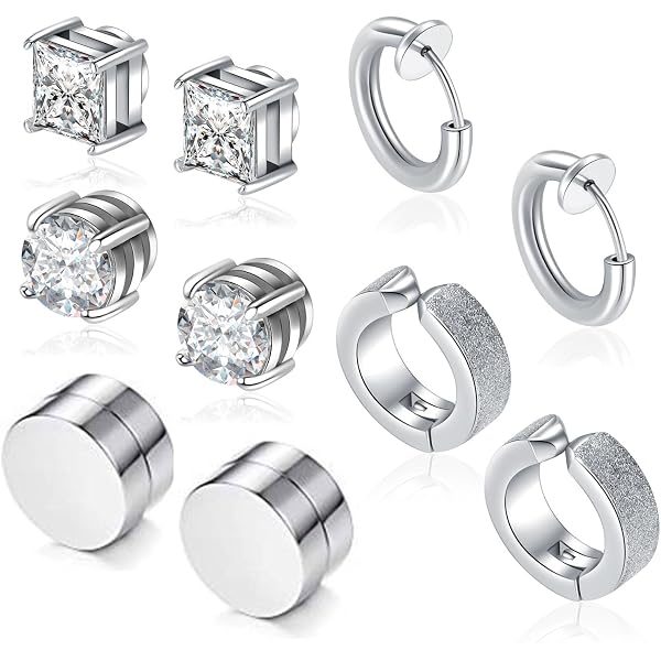 Orecchini Magnetici Set Orecchini A Perno Mudder - Acciaio Inox, 6 Orecchini Magnetici Set Orecchini A Perno Mudder - Acciaio Inox, 6