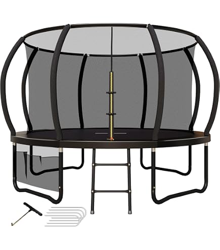 Trampoline Jardin 305/366 Cm Avec Filet - Sécurité Renforcée, Panier Basket, échelle, Charge 440 Lbs, Bleu - 9