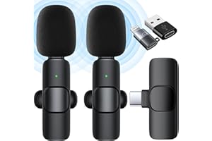 SUUWEE Wireless Microphones, 2 Pack Wireless Microphone for iPhone iPad Smart Phone Computer, Plug-Play Microphone Wireless Lavalier Microphone for Recording,Live Stream,YouTube,Facebook,TikTok