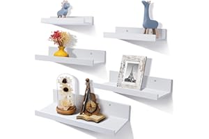 ‎UPSIMPLES upsimples Wandregal Weiße Schweberagel, 5er Set Regal Wand Kinderzimmer, Bilderleiste Verschiedenen Größen, Regalbrett für Wohnzimmer, Badezimmer, Küche, Schlafzimmer, Wandboard Weiss.