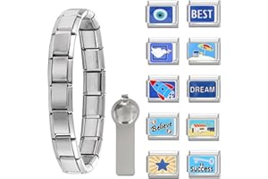 Paffartt 22Pcs Italian Charms Armband Set Classic Glieder Italy Charm 9mm Abnehmbare Edelstahl Modul Armband mit Öffnungswerkzeugen für Modischer Handbemaltes Vintage Basisarmband Italienische Charms