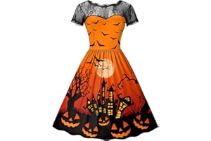 For G and PL Damen Halloween Spitzenkragen Kurzarm Cocktailkleid Party Kostüm Swing Dress S-XXL