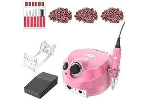 WEIYI Torno para Uñas，Lijadora para uñas, lima de uñas eléctrica 30000 TPM con 6 brocas de uñas y 6 bits y 300 anillos de lijado, kit silencioso y baja vibración