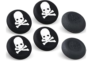 9CDeer Lot de 6 poignées de pouce analogiques pour manette de jeu de performance compatibles avec PS5, PS4, Xbox Series X/S, Xbox One, Switch Pro, manette crâne, noir et blanc