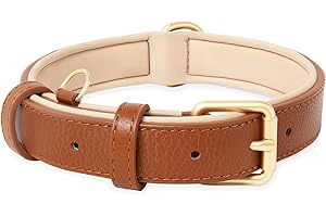 HEELE Collare Cane in Pelle, Imbottitura Morbida Resistente, Collare per Cani di Taglia Piccola, Media e Grande, Marrone, M