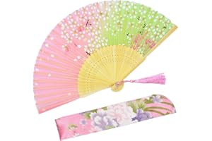 omytea "Sakura" Japanisches/Chinesisches Frauen Hand Held Seide Falten, der Fans mit Bambus Rahmen, mit eine Stoff Sleeve für Schutz, Seide, WZS-45