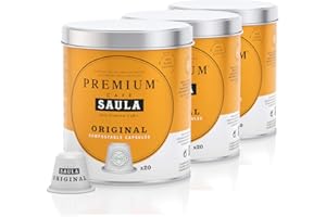SAULA PREMIUM Café Saula, Pack 3 botes con 60 cápsulas compostables. Café Premium Original. Compatibles Nespresso®