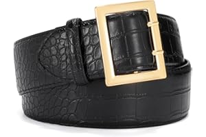 VONMELLI Women Wide Leather Belt for Jeans Dress Fashion Belts for Women Gold Buckle Ladies Waist Belt for Coat with Square Buckle