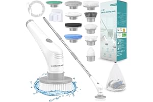 Homtronics Electric Spin Scrubber, [IPX8 Waterproof] 15 IN 1 Cordless Electric Cleaning Brush with 10 Replaceable Brush Heads, 120cm Adjustable Handle Power Scrubber for Bathroom, Floor, Kitchen, Car
