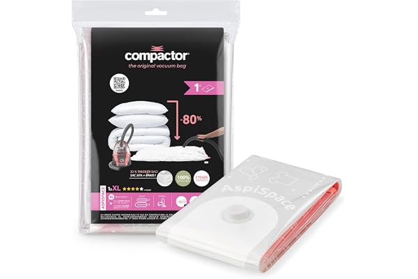 Compactor - Sac de rangement sous vide XL 130x80 cm - Grande capacité pour couettes, oreillers, vêtements - Utilisable avec aspirateur - Housse compression hermétique