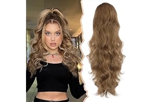 BARSDAR Ondulado Extensiones de Cola de Caballo con Cordón, 65CM Cola de Caballo Extensiones de Pelo para Mujeres Largo Sintética Clip Postizos para Niñas(Marrón Ceniza & Rubio Uniformemente)