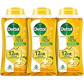 Dettol Lime Fresh Body Wash and Shower Gel Bottle for Women and Men (Pack of 3 - 250ml each) | Soap-Free Bodywash | 12hr Complete Odour Protection