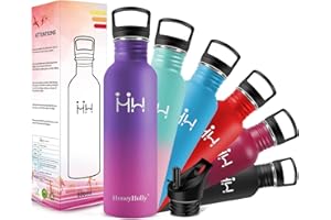 HoneyHolly Borraccia Acciaio Inox, Non Isolata Borraccia Acciaio, Senza BPA, Borraccia Bambini, Bottiglia Acqua in Acciaio Inox a Singolo Strato, per Scuola, Sport, Ciclismo, Ufficio - 500ML