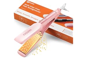 Faszin Plancha de Pelo con Placa de 42 mm de Ancho, Plancha de Titanio con Iones Negativos, Pantalla LED, Calentamiento Rápido de 30 s, Temperatura Ajustable de 11 Niveles (130-230 ℃)(Rosado)