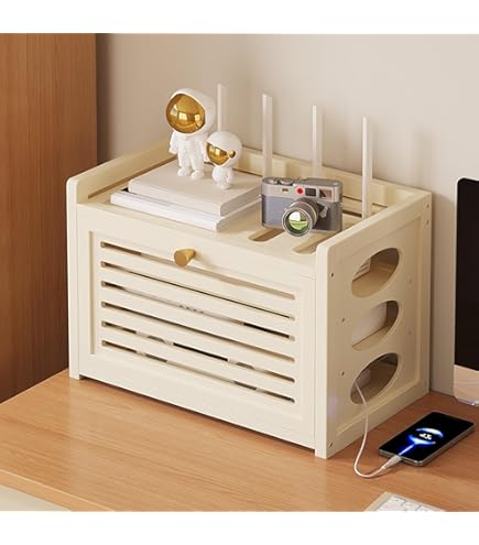 PPGE Home WiFi Router Opbergdoos Wandplank Massief Hout Voeding Licht Kat Plug Rij Hub Board Afwerking Desktop Opbergdoos Kabel Verbergen Management Box