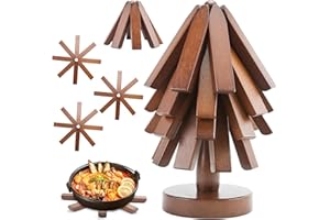 Qingning Sottopentola in Legno per Piatti Caldi, Set di 4 Sottopentole in Legno Pieghevole in Noce, a Forma di Albero, Set di 4 Supporti per Piatti Caldi, Pentole (Marrone)