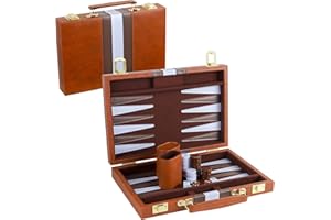 RERIVER Backgammon Set 2 Players Classic Backgammon Sets for Adults Board Game with Premium Leather Case Portable and Travel Backgammon Set (Brown, 11inch)