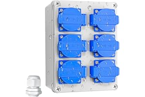 TECHEXTRA Distributore di corrente da parete, 6 x 220 V, IP44, scatola di distribuzione della corrente di costruzione, scatola di distribuzione a parete, distributore impermeabile, per interni ed esterni