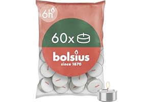 Bolsius D-Light - Lot de 60 Bougies Chauffe-Plat - Dans un Sachet - Durée de Combustion: 6 Heures - Décoratives - Blanches - Contient de la Cire Végétale Naturelle - Sans Huile de Palme