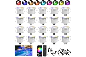 INDARUN RGBW WiFi Led Decking Lights Waterproof IP67 Ø31MM 12V - Led Plinth Light Kits for Terrace/Patio/Path/Garden/Decoration, 20 Packs